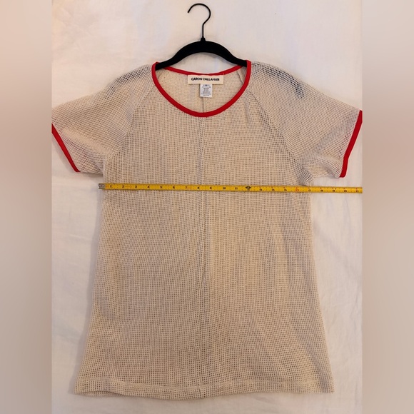 Caron Callahan Saddie Cream Mesh Top with Red Accents Size Small - Picture 4 of 7